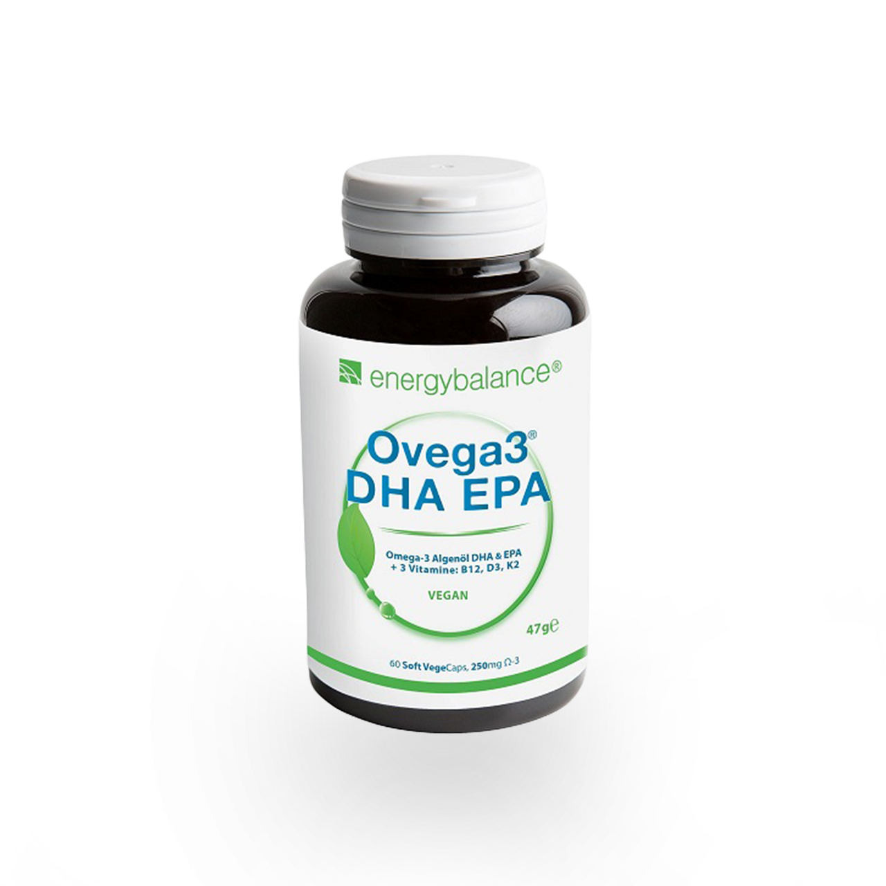 Ovega3+Vitamine B12, D3 und K2 OHNE Fisch + OHNE Gelatine mit Aktiv-Omega 3 DHA-DPA 60 Caps