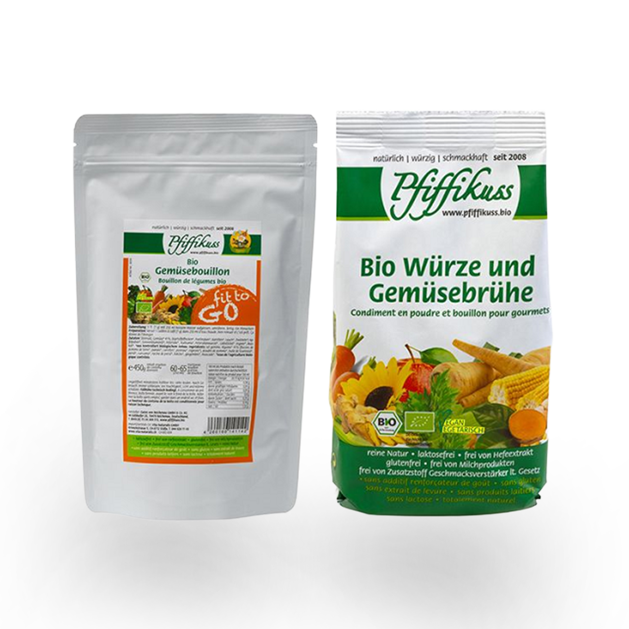 SET Pfiffikuss BIO Würze und Gemüse-Brühe 450g und BIO Gemüse-Bouillon fit to go 450g