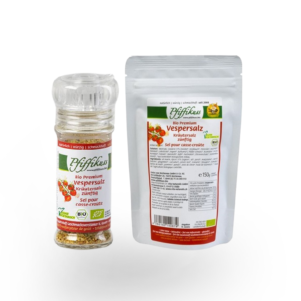 KOMBI Pfiffikuss BIO Vespersalz zünftig Mühle 50g + 150 g Nachfüller