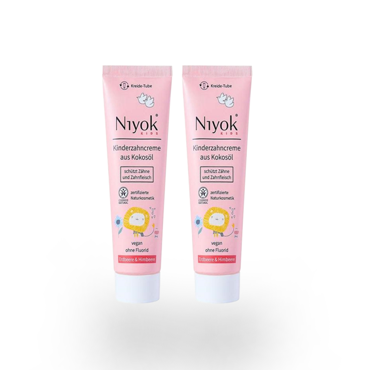 DUO NIYOK Kinder Zahncreme mit BIO Kokosöl und Erdbeere - Himbeere 2 x 75ml